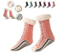 HIDRUO Ultra-Thick Cashmere Slipper Home Socks, Cashmere Slipper Socks, Non Slip Fluffy Comfy Warm Winter Slipper Socks for Women Men (Pink)