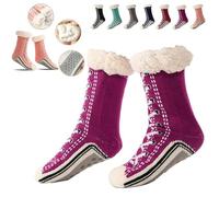 HIDRUO Ultra-Thick Cashmere Slipper Home Socks, Cashmere Slipper Socks, Non Slip Fluffy Comfy Warm Winter Slipper Socks for Women Men (Purple)