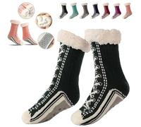 HIDRUO Ultra-Thick Cashmere Slipper Home Socks, Cashmere Slipper Socks, Non Slip Fluffy Comfy Warm Winter Slipper Socks for Women Men (Army Green)