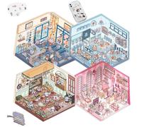 HIDRUODIY 3D Casa Sticker, Escena DIY Hogar Acogedor, Libro Tranquilo de Pegatinas de Dibujos Animados para Adultos y Niños, Alivio del Estrés (C(19.5X23cm))