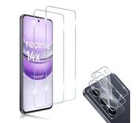 HidWee Cristal Templado Compatible con Realme C75 4G/Realme 14x 5G, 2 Piezas Protector de Pantalla + 2 Piezas Protector de Lente Cámara, HD Sin Burbujas, 9H Dureza, Anti-Arañazos, Antihuellas
