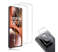 HidWee Cristal Templado Compatible con Realme GT 7/7T 5G, 2 Piezas Protector de Pantalla + 2 Piezas Protector de Lente Cámara, 2.5D 9H Dureza Sin Burbujas Cristal Templado