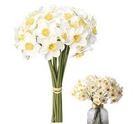 Hidyliu 6 unidades de flores artificiales de látex, ramo de flores de narcisos falsos, ramos de flores, manualidades, decoración de mesa, jardín, fiesta, oficina, decoración (color blanco)