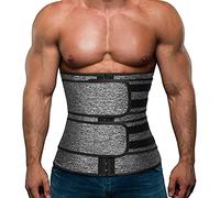 Hidyliu Corsé de neopreno para entrenamiento de cintura para hombre, para sauna, sudor, adelgazante con cinturones, Entrenador de cintura gris con 2 cinturones, Medium