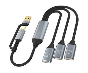 HIEbee Cable divisor USB en Y de 1 pie, concentrador expansor USB A y USB C 2 en 1, extensor de puerto multiUSB, cargador de datos extra multipuerto, adaptador dividido para Mac MacBook, coche, Xbox
