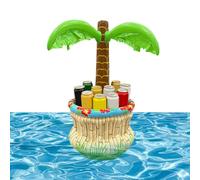 Hielera inflable portátil con temática de playa, decoración flotante | Soporte inflable para bebidas con diseño de palmera para niños y adultos, bebidas de agua, café, piscina, fiesta, verano