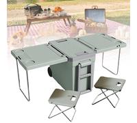 Hielera portátil con ruedas con carrito plegable, 2 sillas y mesa para picnic, camping y uso al aire libre, no necesita electricidad