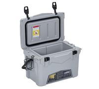 Hielera portátil de 20 cuartos de galón, resistente, versátil con portavasos, regla de pescado y abrebotellas para camping, playa, barco, pesca y picnic, color gris