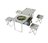 Hielera rígida rotomoldeada con ruedas bloqueables, diseño aislado, mesa plegable y silla para aventuras al aire libre y picnics