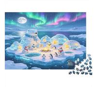 Hielo Ártico Reunión Animales Polares Puzzle de 1000 Piezas Papel para Adultos Auroras Juego de Puzzle 1000 Piezas Relajación Decoración Regalo 52x38cm/1000pcs