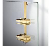 Hiendure Organizador de ducha sobre puerta de ducha, cepillado dorado, estante colgante de ducha de 2 niveles con ganchos, sin taladrar para ducha interior, baño, dormitorio, cocina