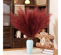 Hierba falsa de Pampa Roja Burdeos, 8 piezas de 110 cm, Grandes flores artificiales de Pampa de Burdeos suaves, Flores largas falsas con plumas para salón bohemio, Boda