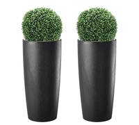 Hierba - Maceta alta para plantas de interior y exterior, diseño moderno con efecto cemento, almendra y antracita, maceta alta con platillo Musa mate 35 x 70 y 35 x 90 cm (antracita, 2 unidades de 35