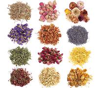 Hierbas y Flores Secas Kit de 12 Tipos de Flores Secas Naturales Jazmín Lavanda Nomeolvides Rosa Crisantemo Limoncillo Menta para Hacer Velas de jabón DIY Hacer Joyas de Resina Aroma Bombas de baño