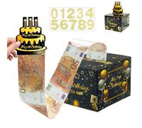 Hierein Happy Birthday Hucha, 54 Piezas Exquisito Oro Negro Caja Regalo Dinero para Cumpleaños, Creativo DIY Caja Dinero Happy Birthday para Hombres Damas Esposa Novia Niñas Niños Familiares y Amigos