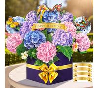 Hierein Tarjeta Cumpleaños Hortensia, 3D Hermoso Tarjeta Cumpleaños Original con Sobre y Pegatina DIY, Pop Up Flores Birthday Card para Madre Novia Familia amigo Colega, Aniversario Día de la Madre