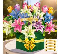 Hierein Tarjeta Cumpleaños, Lirio Tarjeta Cumpleaños Original con Sobre y Pegatina DIY, 3D Hermoso Tarjeta Felicitacion para Madre Esposa Novia Tía Mejor Amiga Colega, I Love You, Thank You