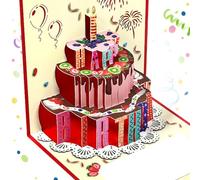 Hierein Tarjeta de Cumpleaños, Tarjeta de Felicitación 3D con Diseño Emergente en Forma de Tarta Regalo Sorpresa Pop Up Carte Fiestas y Celebraciones Familiares para Niños Padres Amigos