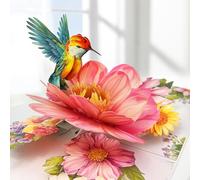 Hierein Tarjeta de Felicitación 3D, Diseño Unico Tarjeta de Flores Pop Up Regalo Sorpresa Tarjeta de Cumpleaños para Aniversario Día de San Valentín Madre Esposa Novia (Colibrí de San Valentín)