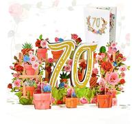 Hierein Tarjeta de Felicitación 3D para 70 Cumpleaños, Tarjeta de Cumpleaños de Flores 70 Años Románticas con Sobre, Hermosa y Exquisita Pop Up Tarjeta Cumpleaños para Mujeres Madres Esposas y Tías
