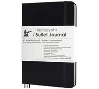 Hieroglyphs Bullet Journal - cuaderno punteado (A5) - con instrucciones en alemán - páginas numeradas - tapa dura con bolsillo, 3 marcadores y banda de cierre elástico (negro)