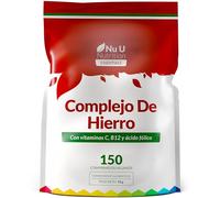 Hierro - 150 Comprimidos Veganos - Complejo con Vitamina C, B12 y Ácido Fólico - 5 Meses de Suministro - Fumarato Ferroso de Alta Potencia (14 mg por Comprimido) - Nu U Nutrition