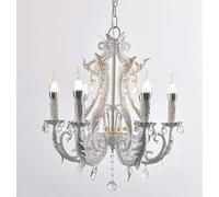 Hierro Francés Blanco Simple Sala De Estar Candelabro,American Country Candelabro,Salón Bar Café Club,Habitación Infantil Dormitorio Lámpara De Cristal-Retro para Hacer Blanco Viejo 40 * 50cm
