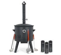 Hierro fundido Kazan 16 L Kazan Казан con horno de fuego Utschak Ø 44 cm redondo suelo termómetro cucharón espumadera cuchara cuchara para tubo de extensión Plov Учак Учаг Uchag Asia (Set 4)