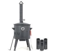 Hierro fundido Kazan 16 L Kazan Казан con horno de fuego Utschak Ø 44 cm redondo suelo termómetro tubo de extensión de tubo de espuma para Plov 48 cm Учак Учаг Uchag Asia (Set 2)