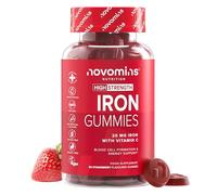 Hierro Suplemento 20 mg - 60 Gominolas de Hierro y Vitamina C 24 mg - Vegano y Sin Gluten Vitaminas para el Cansancio - para Energía y Sistema Inmunológico - para 1 Mes - Novomins