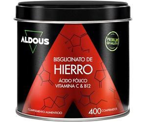 Hierro Suplemento 28 mg + Vitamina C, B12 y Acido Folico - 400 Comprimidos - Bisglicinato de Hierro y Vitamina C - Glóbulos Rojos, Hemoglobina - Vitaminas para el Cansancio - Vegano - Iron - Aldous