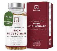 Hierro Suplemento con Vitamina C Natural - Bisglicinato de Hierro 42mg - para Mujer y Hombre - Biodisponibilidad Alta - 120 Cápsulas