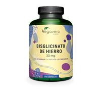 Hierro Suplemento Vegavero | Vegano | Vitamina C, B12 y Ácido Fólico | Anemia + Energía + Cansancio | Iron Bisglicinato | 240 Cápsulas