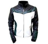 HiFacon Chaqueta clásica Urban Hero para hombre, diseño deportivo de piel de alta calidad, Negro, blanco y verde bosque, piel sintética, L