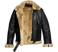 HiFacon Chaqueta de cuero bomber para hombres RAF B3, aviador, piel de oveja de gamuza color jengibre, Negro - Piel auténtica., XL