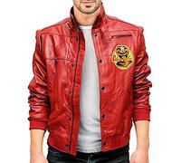 HiFacon Chaqueta de piel negra para hombre, diseño de cobra kai de Johnny Lawrence William Zabka, Piel auténtica Cobra Kai roja