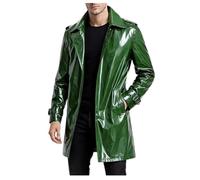 HiFacon Gabardina de PVC verde brillante para hombre, impermeable, ajustada, longitud media, para hombre, Verde: PVC, XXS