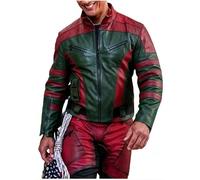 HiFacon HF - Chaqueta de piel para hombre, color verde y rojo, inspirada en la película, estilo motociclista, multicolor, disfraz de Papá Noel, ropa de exterior, Rojo y verde, piel sintética, 3XL