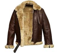 HiFacon Mens Aviator RAF B3 Jengibre Shearling piel de oveja Bomber Faux Leather Jacket Flying, Marrón - Piel Sintética, XL
