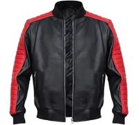 HiFacon Ryan Gosling Miami The Vice Stunt Team - Chaqueta bomber ligera para hombre, color rojo y negro, Color negro, piel auténtica, L