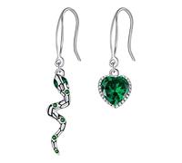 Hifeeled Pendientes Largos Mujer Plata de Ley 925 Asimétricos Colgante de Serpiente y Corazón con 3A Circonia Cúbica Regalos Originales Para Mujer