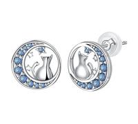 Hifeeled Pendientes Luna Mujer Plata de Ley 925 Pendientes Gato com 3A Circonia Cúbica Regalos Originales Para Mujers