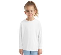 HiFEN® Camiseta básica de manga larga para niños, cuello redondo de algodón elástica y cómoda, camiseta escolar PE para niños de 3 a 15 años, blanco, 14-15 años