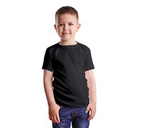 HiFEN® Camiseta de manga corta con cuello redondo para niños, de algodón liso, ajuste clásico, casual, de 3 a 15 años, Negro, 3-4 años