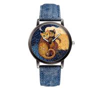 HIFFEY Reloj de Lujo for Mujer, Reloj de Pulsera a la Moda con Esfera de Gato Encantador for Mujer, Reloj de Cuarzo de Cuero for niñas y Estudiantes, Regalo (Color : Blue)