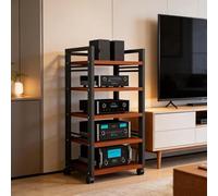 HiFi Cabinet, Multimedia AV Cabinet with Casters, 5-Tier Audio-Video Shelves, Stereo Stands for Living Room, Games Room, Office(Black2)