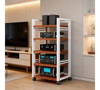 HiFi Cabinet, Multimedia AV Cabinet with Casters, 5-Tier Audio-Video Shelves, Stereo Stands for Living Room, Games Room, Office(White2)