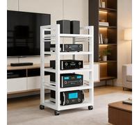 HiFi Cabinet, Multimedia AV Cabinet with Casters, 5-Tier Audio-Video Shelves, Stereo Stands for Living Room, Games Room, Office(White1)