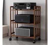 Hifi Rack Av Media Stand de 3 niveles de bambú con ruedas y soporte de altura ajustable para sala de estar, teatro, sala de teatro, amplificador, estante vertical de esquina centro de entretenimiento