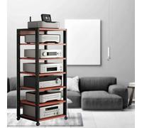 HiFi Rack Commercial Stereo Cabinet Furniture, Height-Adjustable Mobile Vintage Record Player Stand For Office Bedroom, Large Capacity Media Storage Stand(Red)